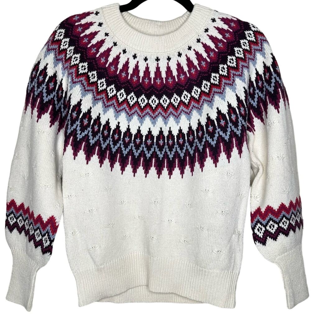 Sundance Catalog Eloise Fair Isle Sweater Cotton Wool Blend Sz XL NWT MSRP $148